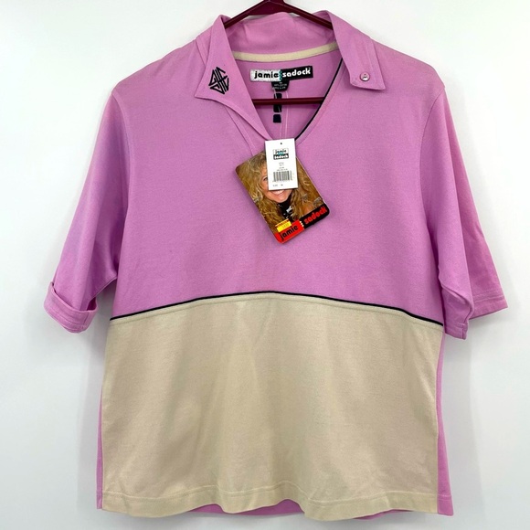 Jamie Sadock NWT Shirt Short Sleeve Purple Cream Medium - Picture 1 of 9